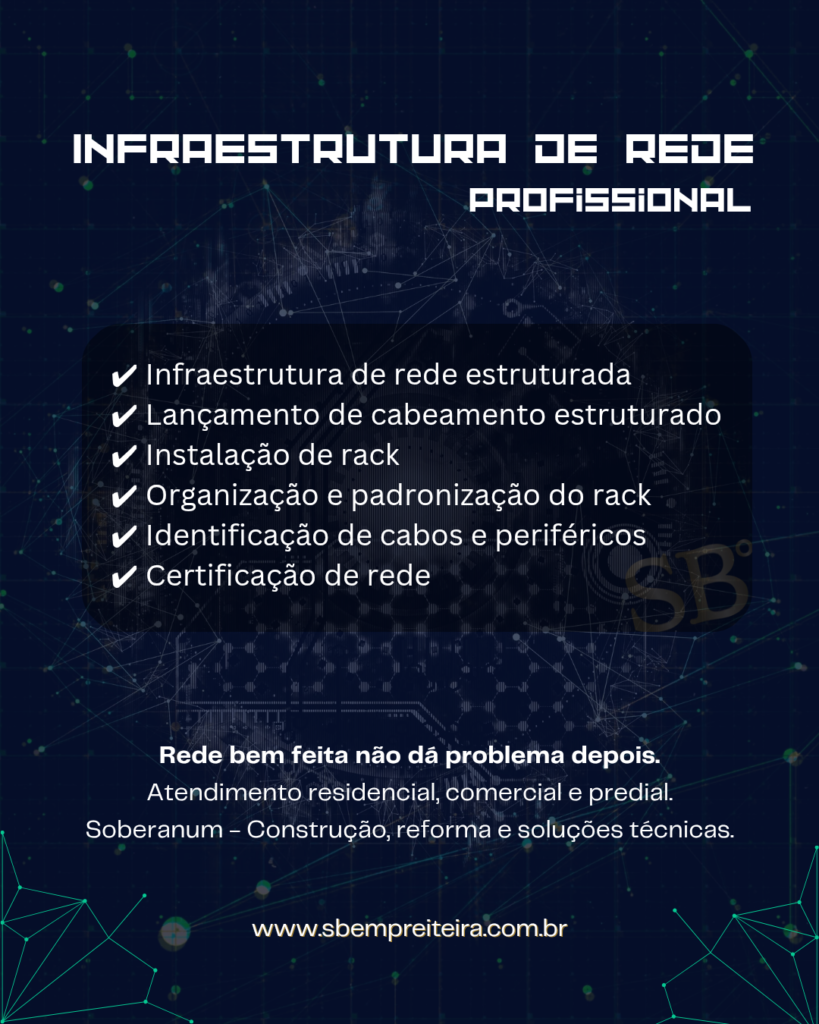 Infraestrutura de rede estruturada garante estabilidade e organização. Veja a importância do cabeamento, rack e certificação para redes residenciais e empresariais.